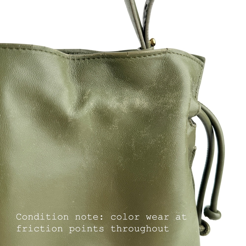 Sam Edelman Olive Green Leather Drawstring Bucket Bag Magnetic Closure Handbag - Picture 7 of 10